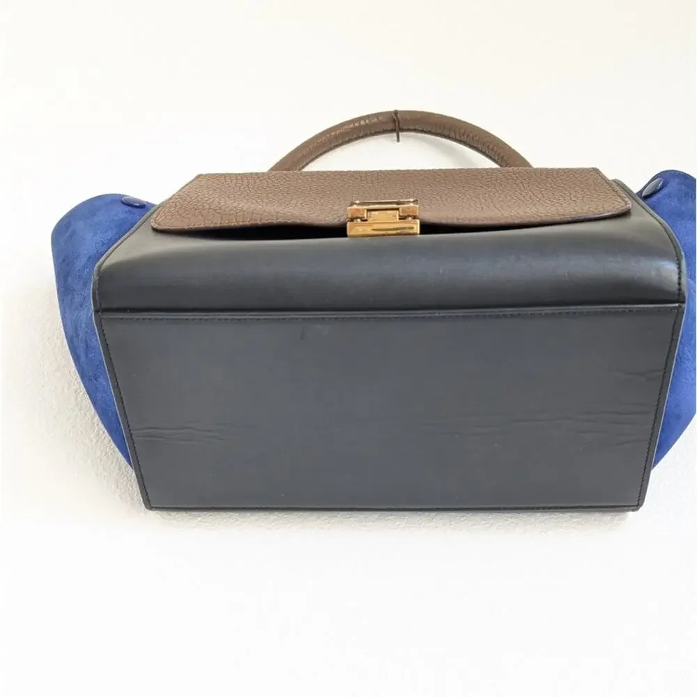 CELINE Blue/Black/Brown Leather Suede Trapeze Medium Handbag Shoulder Bag - Picture 4 of 16